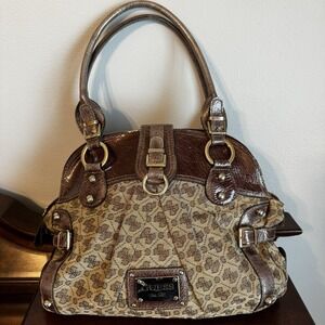 Vintage Y2K Guess Signature Tote Purse Leather Canvas Bag Cheetah Print Interior